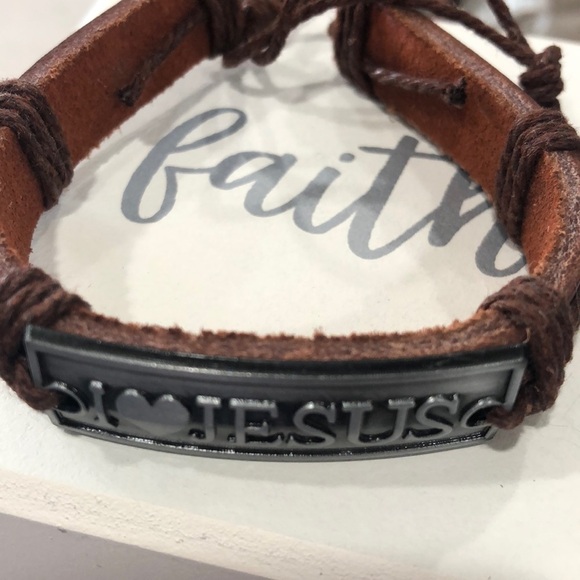 Brown Leather Cord Adjustable Faith Bracelet - Picture 1 of 2